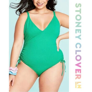 Stoney Clover Lane Green One Piece Swimsuit Sz 20W V-Neck Textured Ruched Target